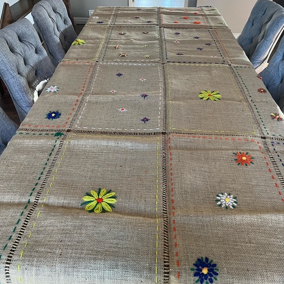 Boho Handmade Burlap Table Cloth - Size 104 in x 60 in. - Picture 1 of 7